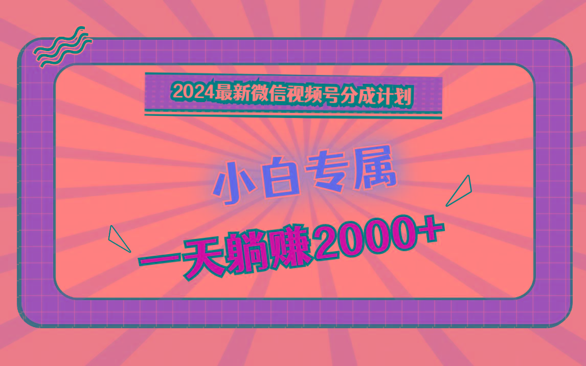2024最新微信视频号分成计划,对新人友好,一天躺赚2000+-鼎誉项目网