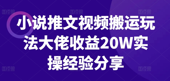 小说推文视频搬运玩法大佬收益20W实操经验分享-鼎誉项目网