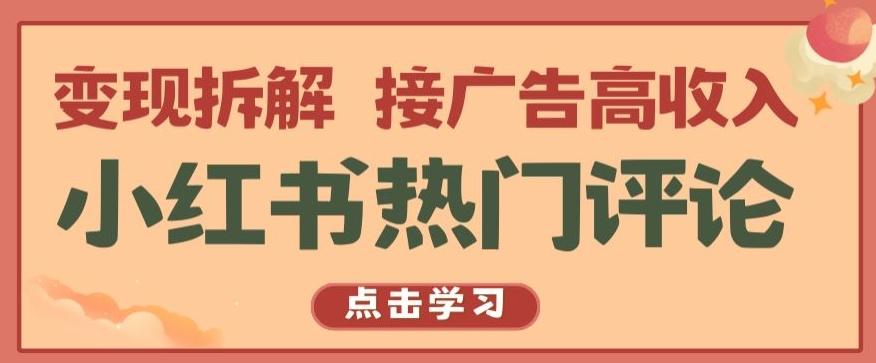 小红书热门评论，变现拆解，接广告高收入【揭秘 】-鼎誉项目网