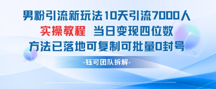 男粉引流新玩法10天引流7000人当日变现四位数可复制可批量0封号-鼎誉项目网