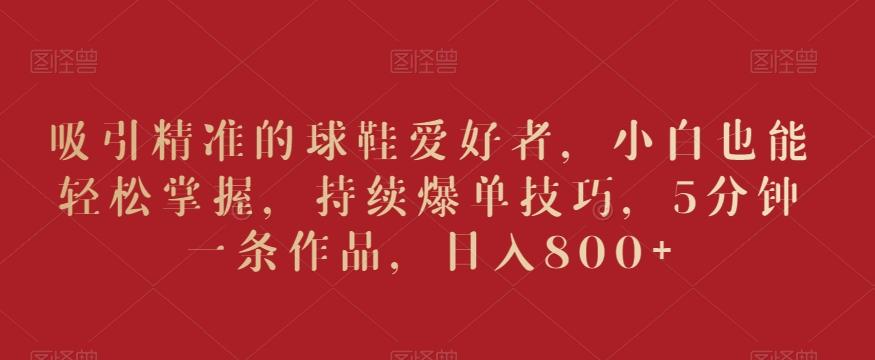 吸引精准的球鞋爱好者，小白也能轻松掌握，持续爆单技巧，5分钟一条作品，日入800+【揭秘】-鼎誉项目网