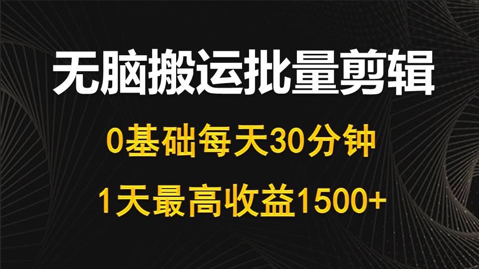 (10008期)每天30分钟，0基础无脑搬运批量剪辑，1天最高收益1500+-鼎誉项目网