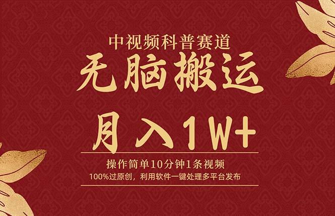 (9846期)中视频科普赛道，10分钟1条视频，条条爆款，100%过原创，无脑搬运月入1W+-鼎誉项目网