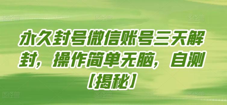 永久封号微信账号三天解封，操作简单无脑，自测【揭秘】-鼎誉项目网
