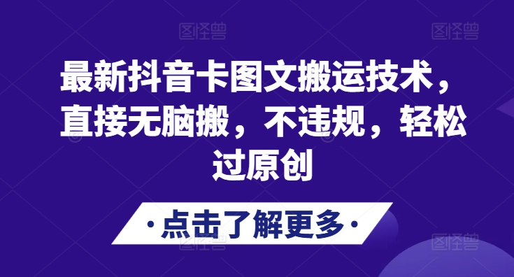 最新抖音卡图文搬运技术，直接无脑搬，不违规，轻松过原创-鼎誉项目网