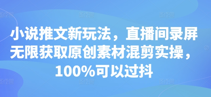 小说推文新玩法，直播间录屏无限获取原创素材混剪实操，100%可以过抖-鼎誉项目网