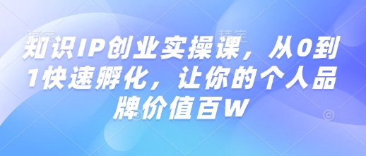 知识IP创业实操课，从0到1快速孵化，让你的个人品牌价值百W-鼎誉项目网