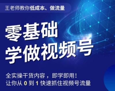 王老师教你低成本、做流量，零基础学做视频号，0-1快速抓住视频号流量-鼎誉项目网