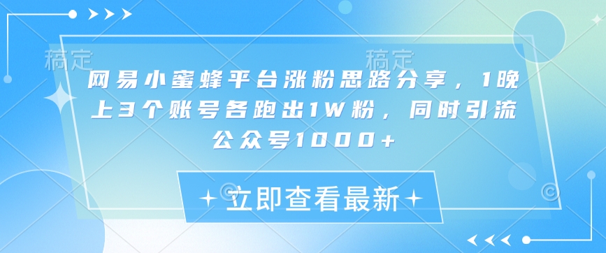 网易小蜜蜂平台涨粉思路分享，1晚上3个账号各跑出1W粉，同时引流公众号1000+-鼎誉项目网