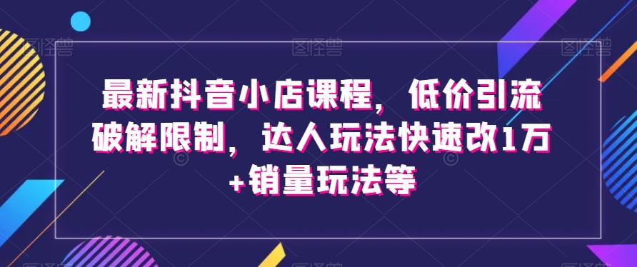 最新抖音小店课程，低价引流破解限制，达人玩法快速改1万+销量玩法等-鼎誉项目网