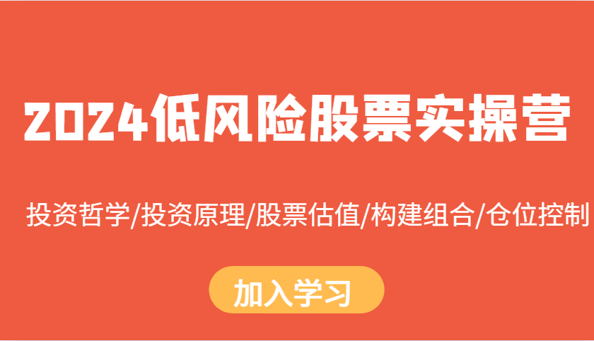 2024低风险股票实操营：投资哲学/投资原理/股票估值/构建组合/仓位控制-鼎誉项目网