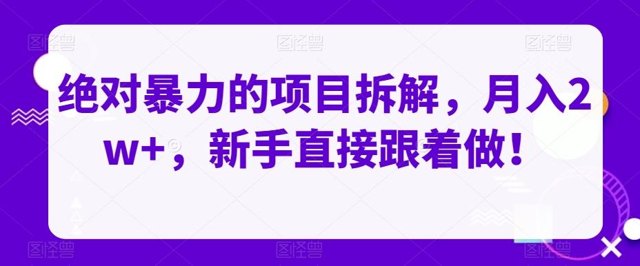 绝对暴力的项目拆解，月入2w+，新手直接跟着做！-鼎誉项目网
