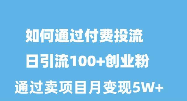 如何通过付费投流日引流100+创业粉月变现5W+-鼎誉项目网