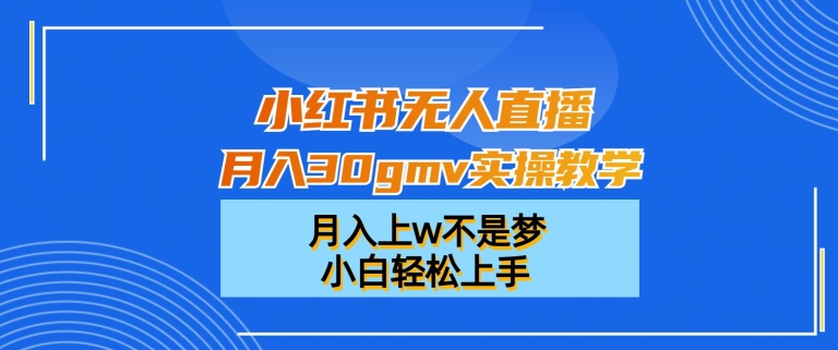 小红书无人直播月入30gmv实操教学，月入上w不是梦，小白轻松上手【揭秘】-鼎誉项目网