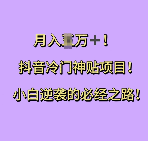 抖音冷门神贴项目，小白逆袭的必经之路，月入过W【揭秘】-鼎誉项目网