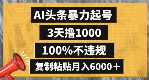 AI头条暴力起号，3天撸1000,100%不违规，复制粘贴月入6000＋【揭秘】-鼎誉项目网
