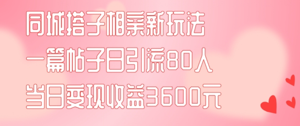 同城搭子相亲新玩法一篇帖子引流80人当日变现3600元(项目教程+实操教程)【揭秘】-鼎誉项目网