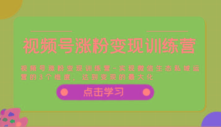 视频号涨粉变现训练营-实现微信生态私域运营的3个维度，达到变现的最大化-鼎誉项目网