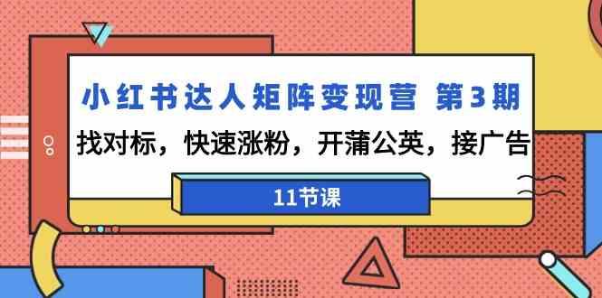 小红书达人矩阵变现营第3期,找对标,快速涨粉,开蒲公英,接广告(11节课)-鼎誉项目网