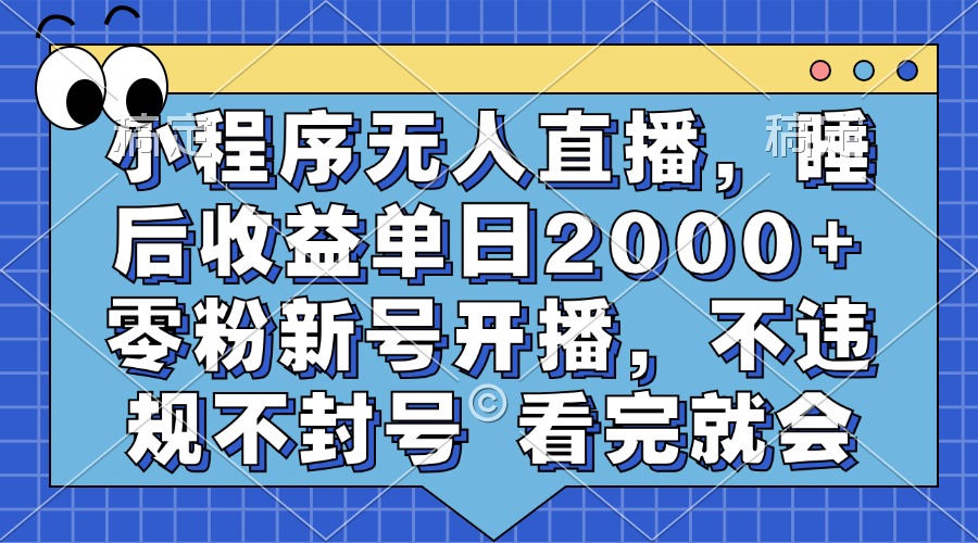 小程序无人直播，睡后收益单日2000+ 零粉新号开播，不违规不封号 看完就会-鼎誉项目网