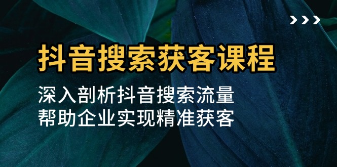 抖音搜索获客课程：深入剖析抖音搜索流量，帮助企业实现精准获客-鼎誉项目网