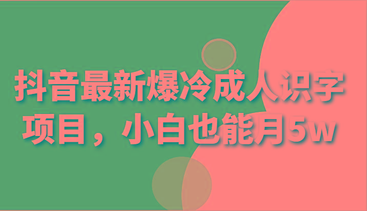 抖音最新爆冷成人识字项目，小白也能月5w-鼎誉项目网