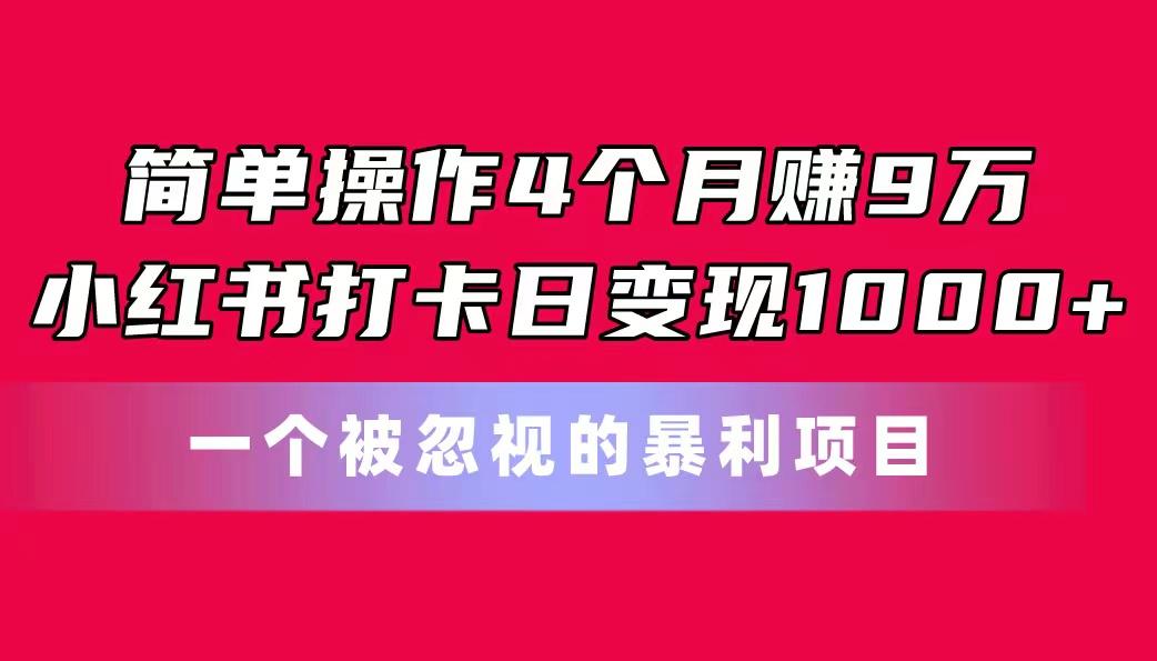 简单操作4个月赚9万！小红书打卡日变现1000+！一个被忽视的暴力项目-鼎誉项目网