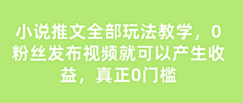 小说推文全部玩法教学,0粉丝发布视频就可以产生收益,真正0门槛-鼎誉项目网