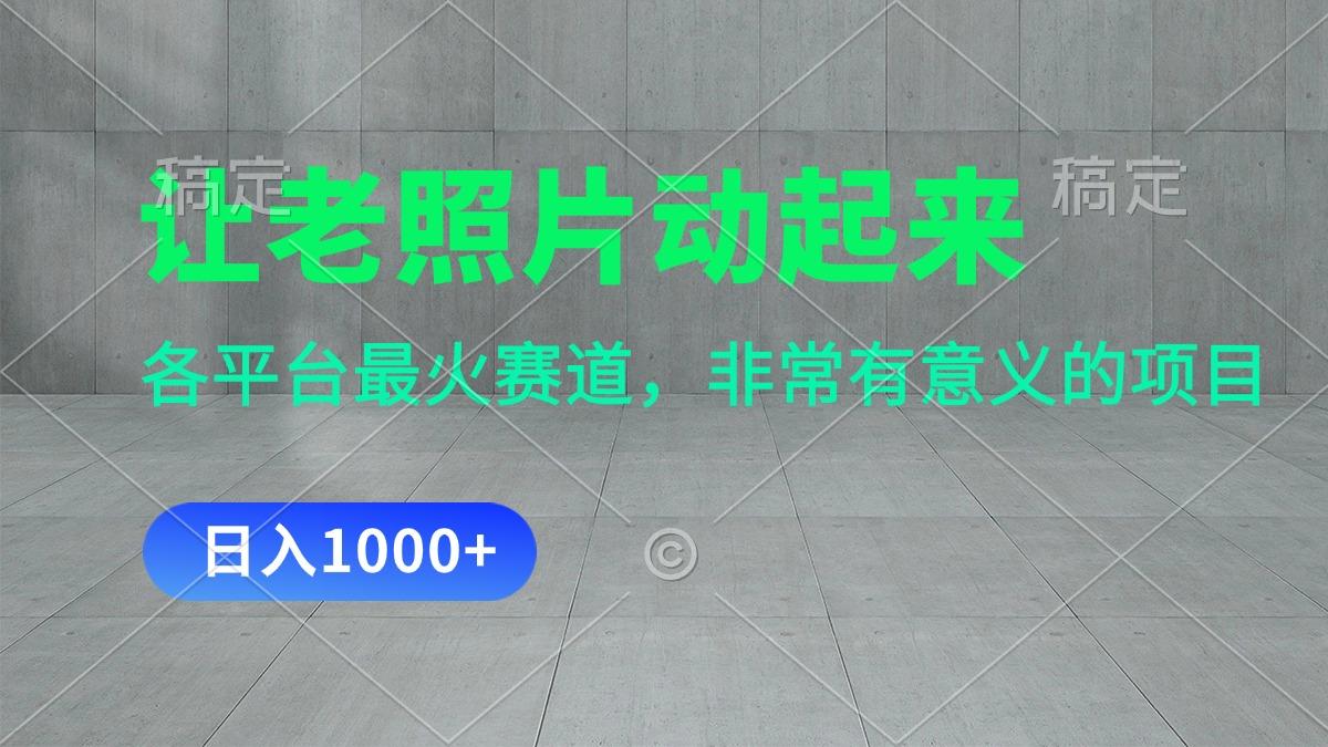 让老照片动起来，一天变现1000+，各平台最火赛道，看完就会-鼎誉项目网