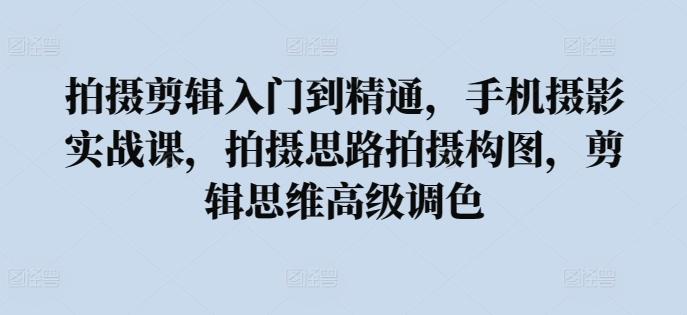 拍摄剪辑入门到精通,手机摄影实战课,拍摄思路拍摄构图,剪辑思维高级调色