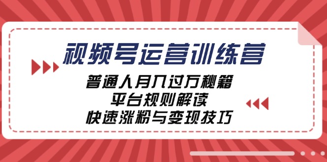 视频号运营训练营：普通人月入过万秘籍，平台规则解读，快速涨粉与变现-鼎誉项目网