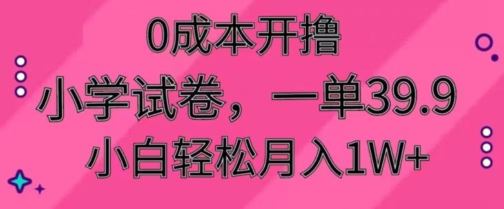 0成本开撸，小学试卷，一单39.9，小白轻松月入1W+-鼎誉项目网