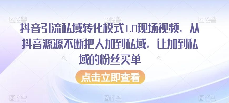 抖音引流私域转化模式1.0现场视频，从抖音源源不断把人加到私域，让加到私域的粉丝买单-鼎誉项目网