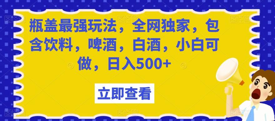 瓶盖最强玩法，全网独家，包含饮料，啤酒，白酒，小白可做，日入500+【揭秘】-鼎誉项目网