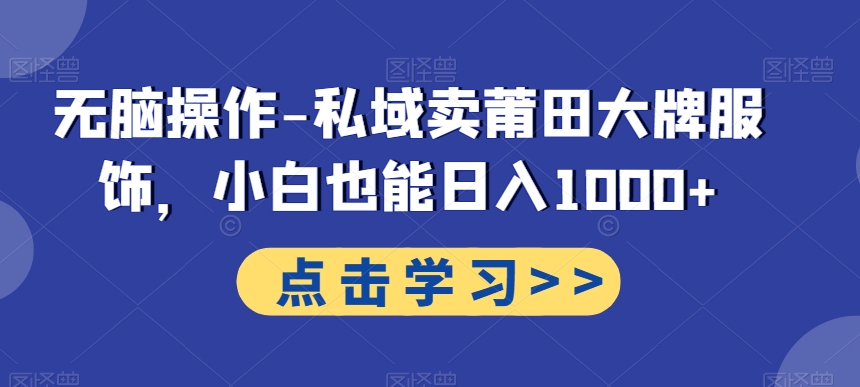 无脑操作-私域卖莆田大牌服饰，小白也能日入1000+-鼎誉项目网