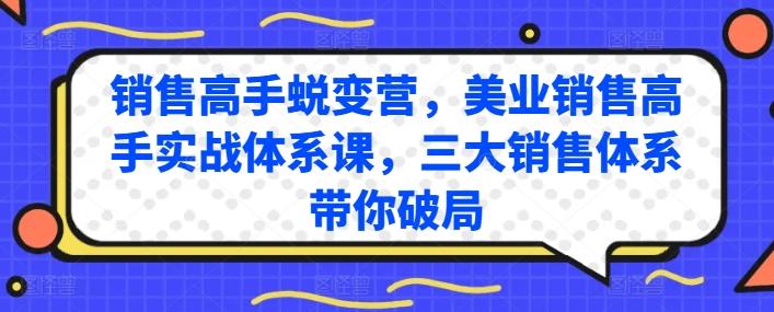 销售高手蜕变营，美业销售高手实战体系课，三大销售体系带你破局-鼎誉项目网