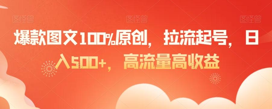 爆款图文100%原创，拉流起号，日入500+，高流量高收益【揭秘】-鼎誉项目网
