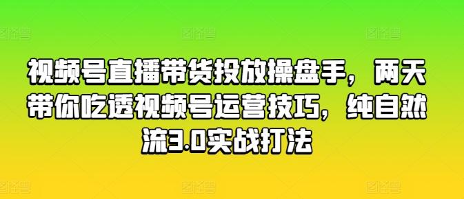 视频号直播带货投放操盘手，两天带你吃透视频号运营技巧，纯自然流3.0实战打法-鼎誉项目网