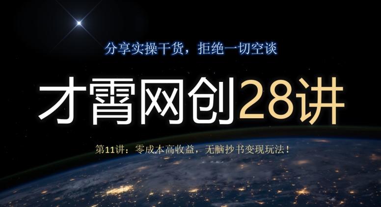 才霄网创28讲第11讲：零成本高收益，无脑抄书变现玩法！-鼎誉项目网