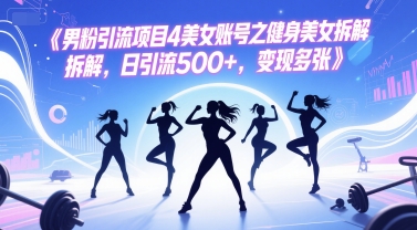 男粉引流项目4美女账号之健身美女拆解，日引流500+，变现多张-鼎誉项目网