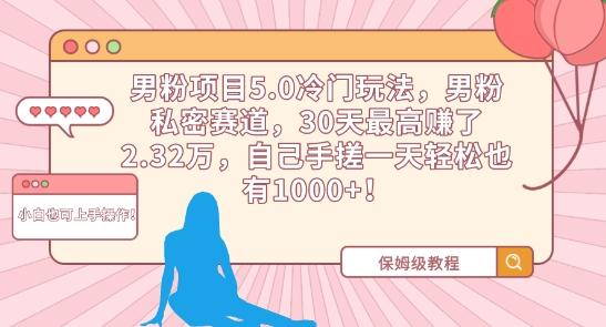 男粉项目5.0冷门玩法，男粉私密赛道，30天最高赚了2.32万，自己手搓一天轻松也有1000+【揭秘】-鼎誉项目网