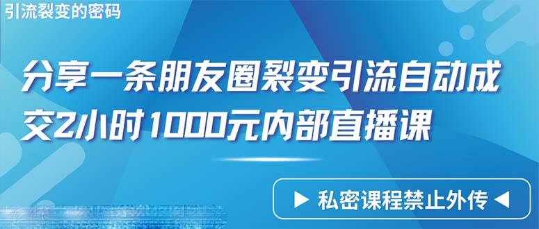 (9850期)仅靠分享一条朋友圈裂变引流自动成交2小时1000内部直播课程-鼎誉项目网