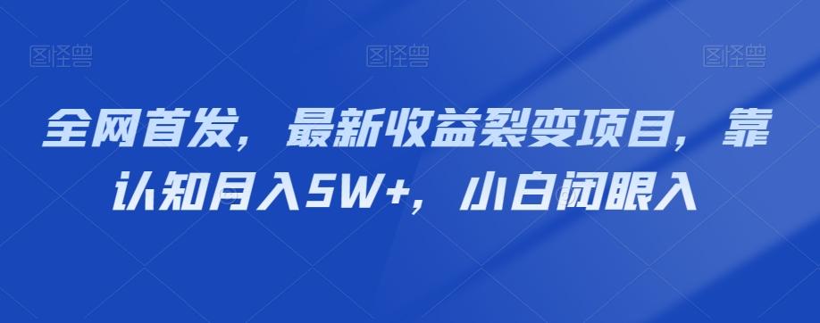 全网首发，最新收益裂变项目，靠认知月入5W+，小白闭眼入-鼎誉项目网