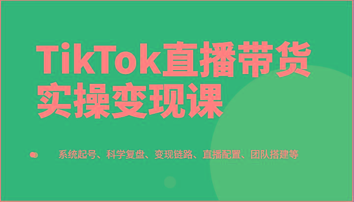 TikTok直播带货实操变现课：系统起号、科学复盘、变现链路、直播配置、团队搭建等-鼎誉项目网