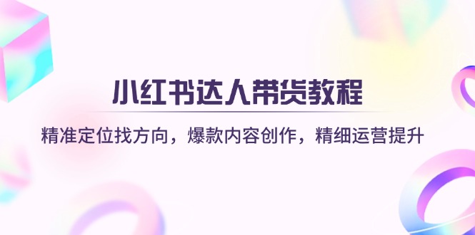 小红书达人带货教程：精准定位找方向，爆款内容创作，精细运营提升-鼎誉项目网