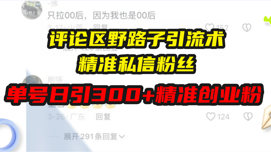 评论区野路子引流术，精准私信粉丝，单号日引流300+精准创业粉-鼎誉项目网