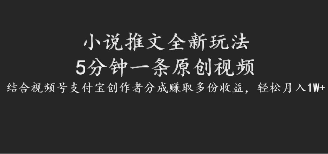 小说推文全新玩法，5分钟一条原创视频，结合视频号支付宝创作者分成赚取多份收益-鼎誉项目网