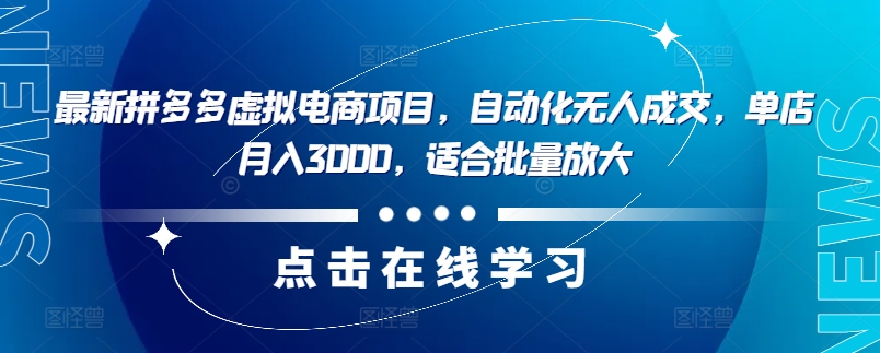 最新拼多多虚拟电商项目，自动化无人成交，单店月入3000，适合批量放大-鼎誉项目网