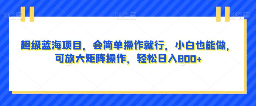 超级蓝海项目，会简单操作就行，小白也能做，可放大矩阵操作，轻松日入800+，-鼎誉项目网