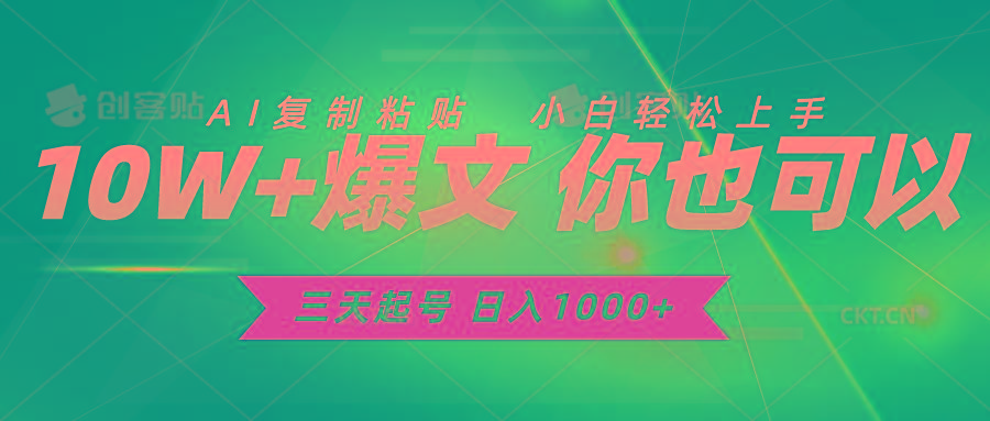 三天起号 日入1000+ AI复制粘贴 小白轻松上手-鼎誉项目网